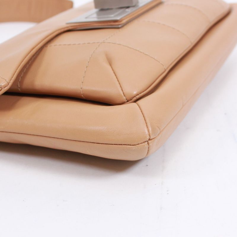 Chanel 255 Chocolate Bar Lambskin Beige Shoulder Bag Silver