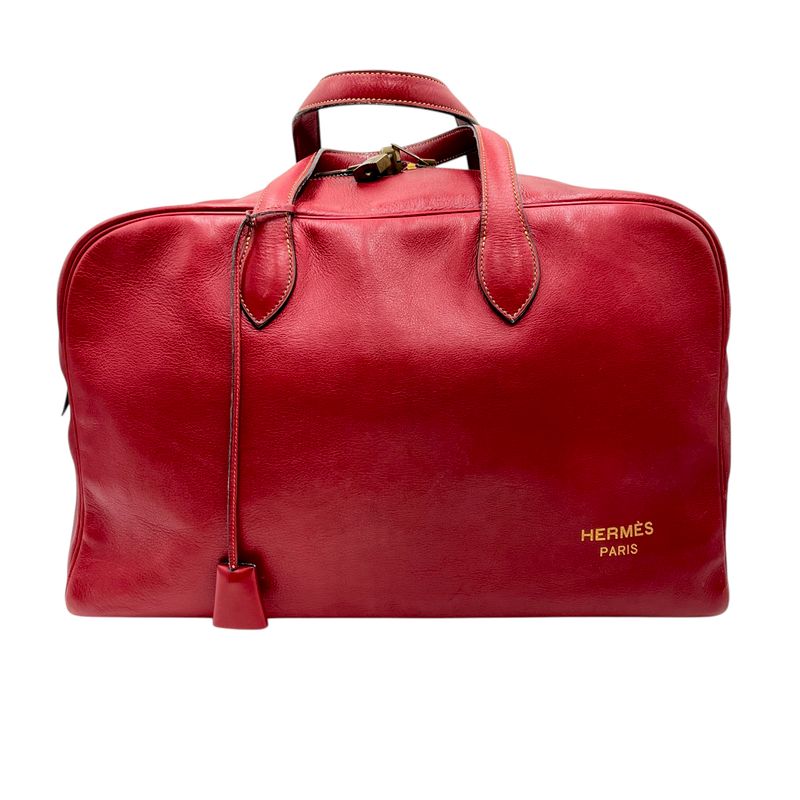 Hermes Boston Bag Leather Victoria Bow Ring Bag Rouge Red