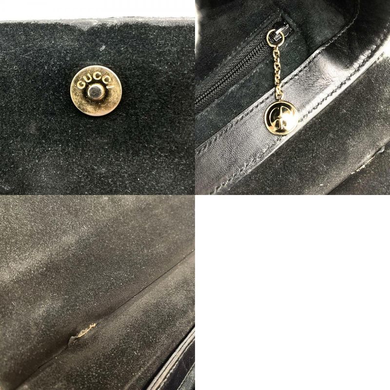 Gucci 001 1998 Handbag Bamboo 2WAY Leather Gold Hardware Black Ladies Formal