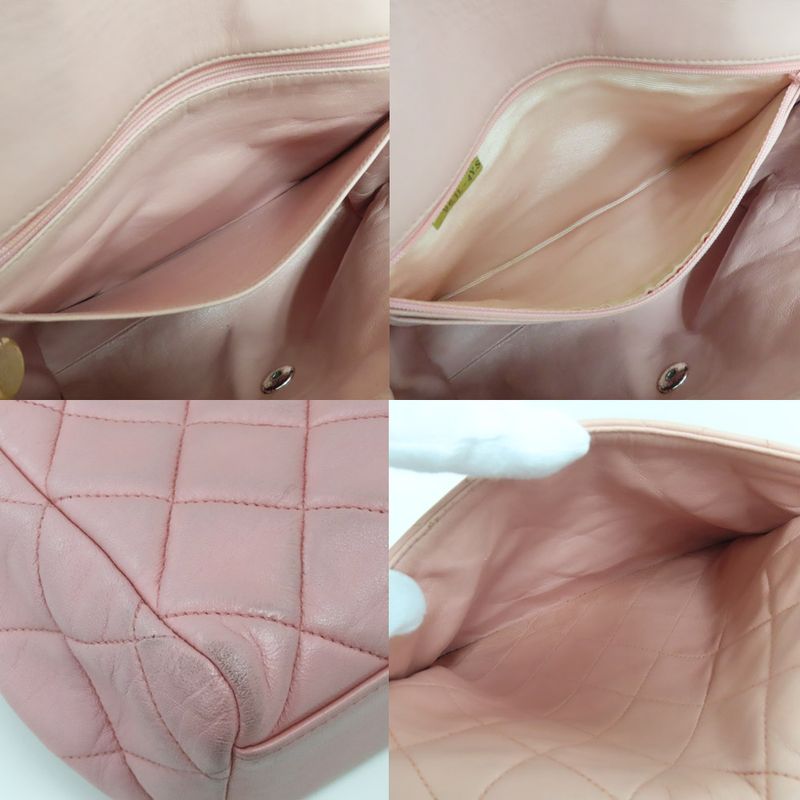 Chanel Matelasse Single Flap Chain Shoulder Bag Lambskin Pink Silver-ha