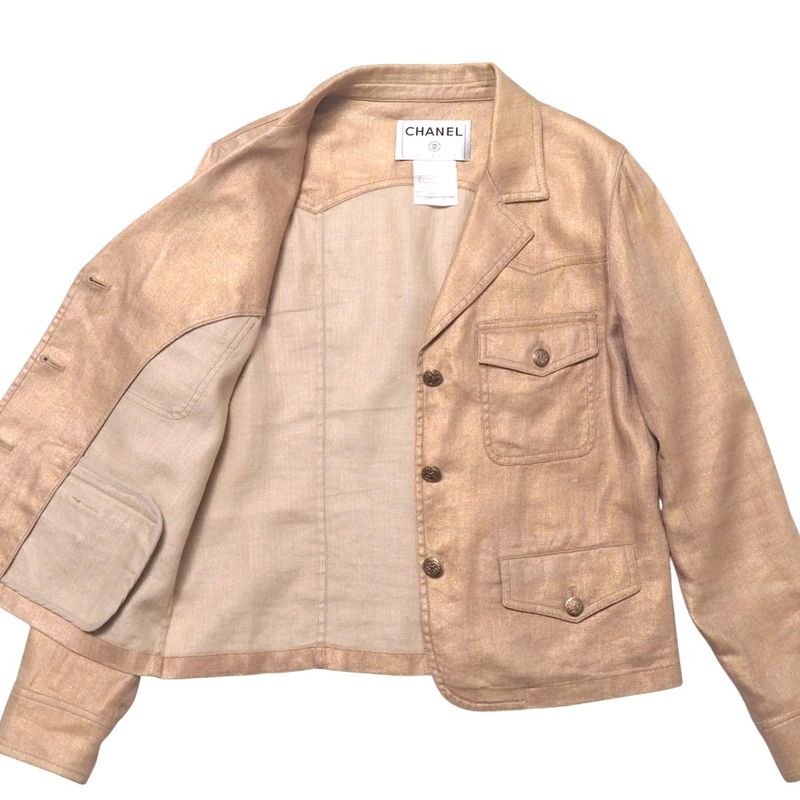 Chanel Tailored Jacket Size 42 05P CC Coco Mark Button Linen And Silk Single