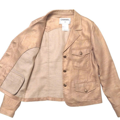 Chanel Tailored Jacket Size 42 05P CC Coco Mark Button Linen And Silk Single