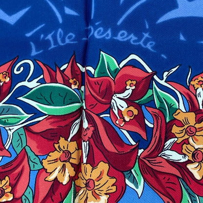 Hermes Scarf Silk L'ile Deserte None Man Island Carre 90 Navy