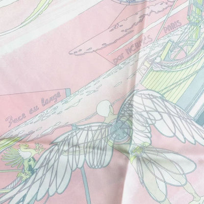 Hermes Carre 90 Face Au Large Towards The Sea Pink Scarf 100% Silk