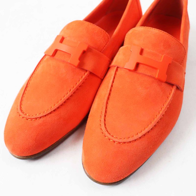 Hermes Moccasins Paris Constance Chevre Velours Loafers Orange 37 With Box And