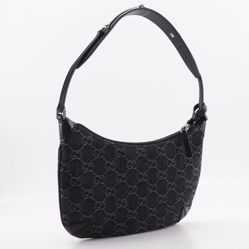 Gucci Horsebit Slim Small Shoulder GG 774719 Denim Black Women's Shoulder Bag