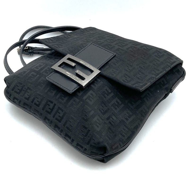 Fendi 2305 8bt075 Zucchino Shoulder Bag Canvas Black Ladies Men Fashion