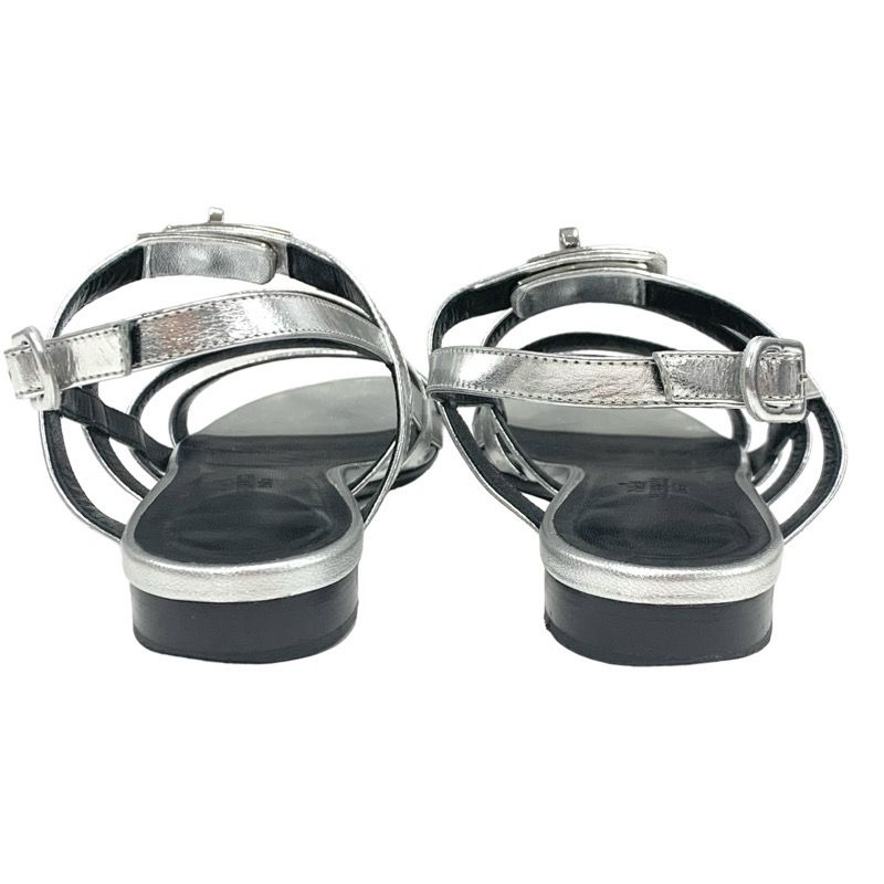 Hermes Transat Sandals Shoes Leather Silver Flat Sandals Kelly Hardware