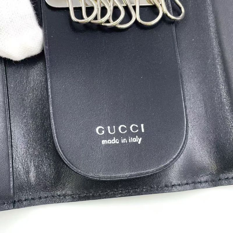 Gucci G Logo Leather Black Key Case Silver 0330416