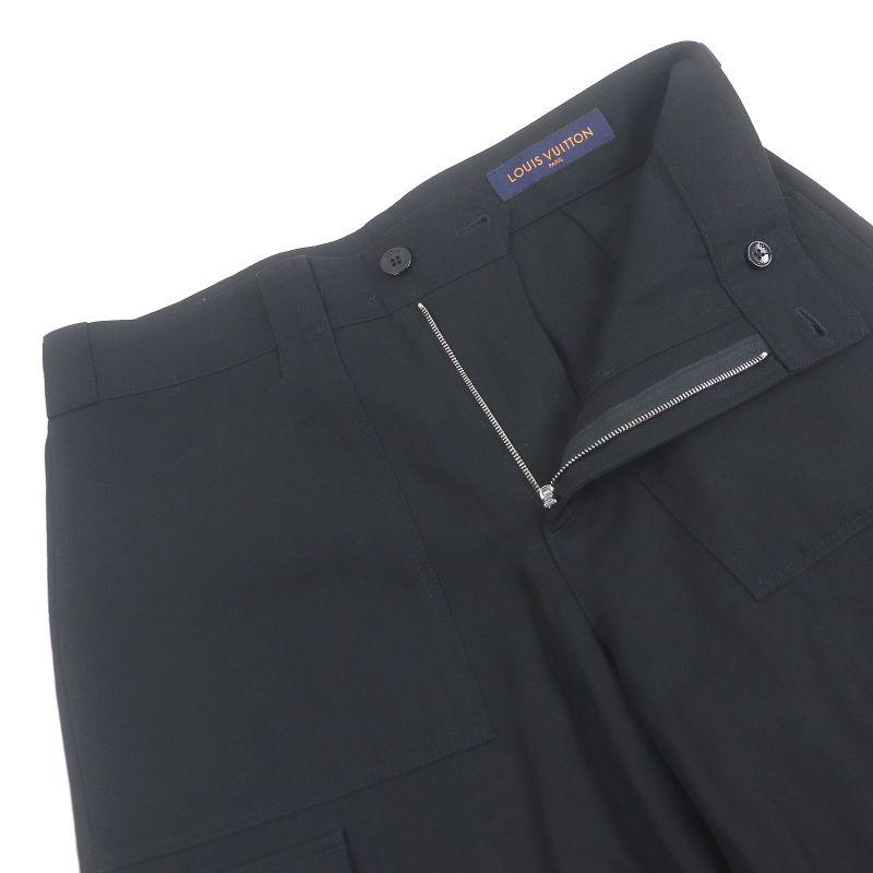 Louis Vuitton 22AW Linen Blend Logo Silver Plate Cargo Shorts Black 38 Made In