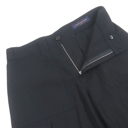 Louis Vuitton 22AW Linen Blend Logo Silver Plate Cargo Shorts Black 38 Made In