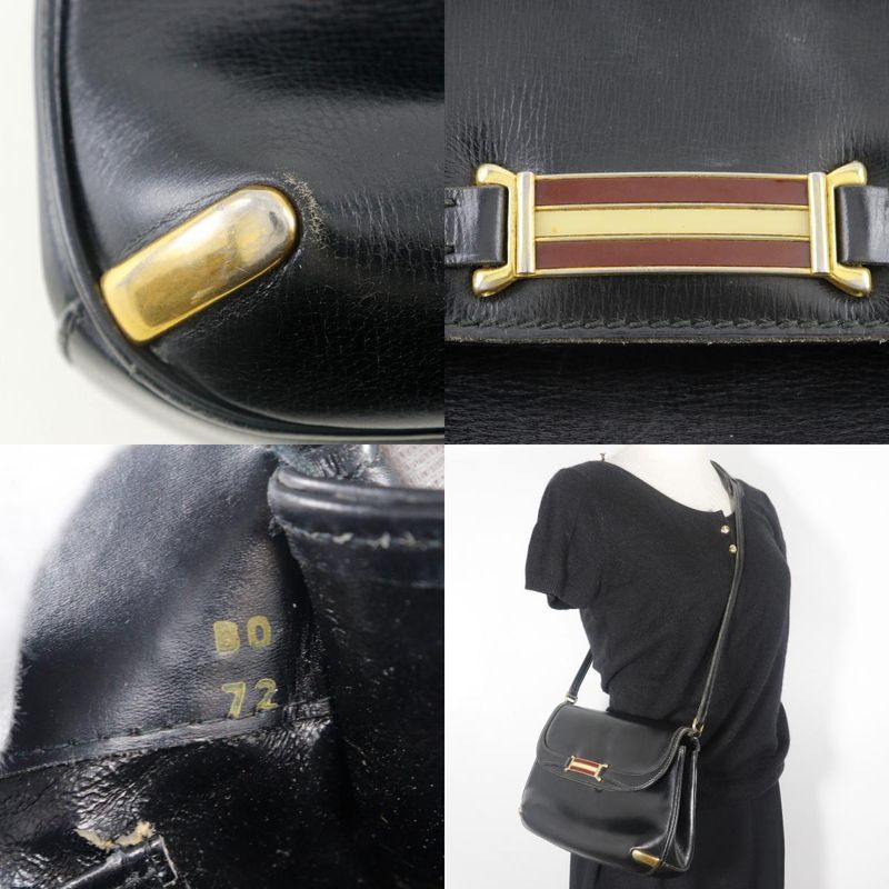 Gucci Old Gucci Sherry Line 2WAY Clutch Calf Black Ladies Shoulder Bag
