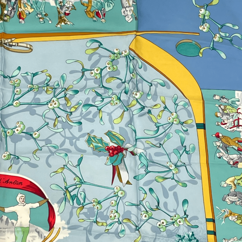 Hermes Carre 90 Neige D'antan Last Year's Snow 100% Silk Scarf Blue