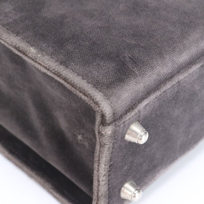 Fendi Leather Vanity Handbag Top Handle Tote Gray Velour Women's MME Ca5-1