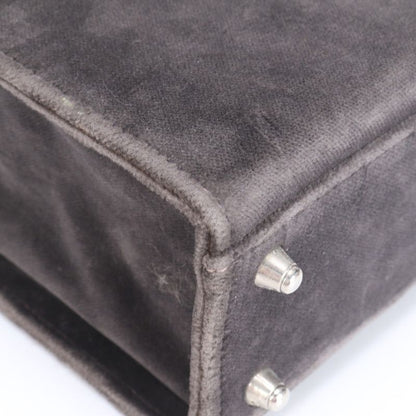Fendi Leather Vanity Handbag Top Handle Tote Gray Velour Women's MME Ca5-1