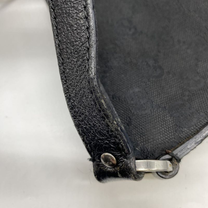Gucci 113013 GG Canvas Shoulder Bag Leather Black Ladies Men Vintage Fashion