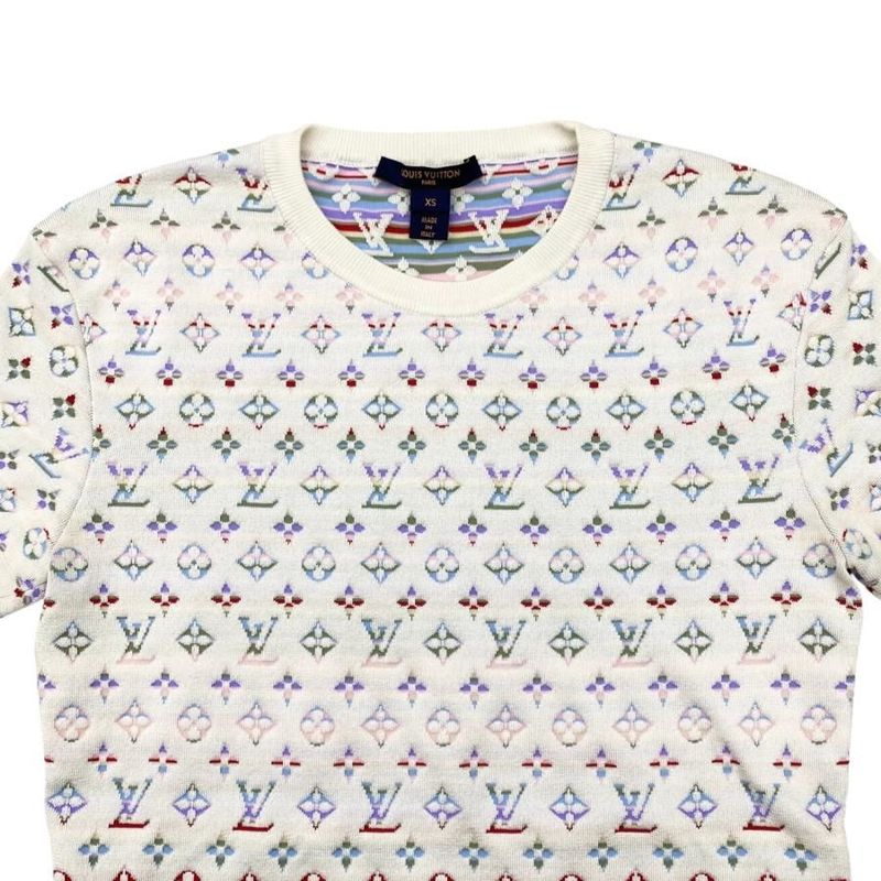 Louis Vuitton Short Sleeve Sweater Logo Monogram Knit Rw222b Tt9 Fnks99 XS Size