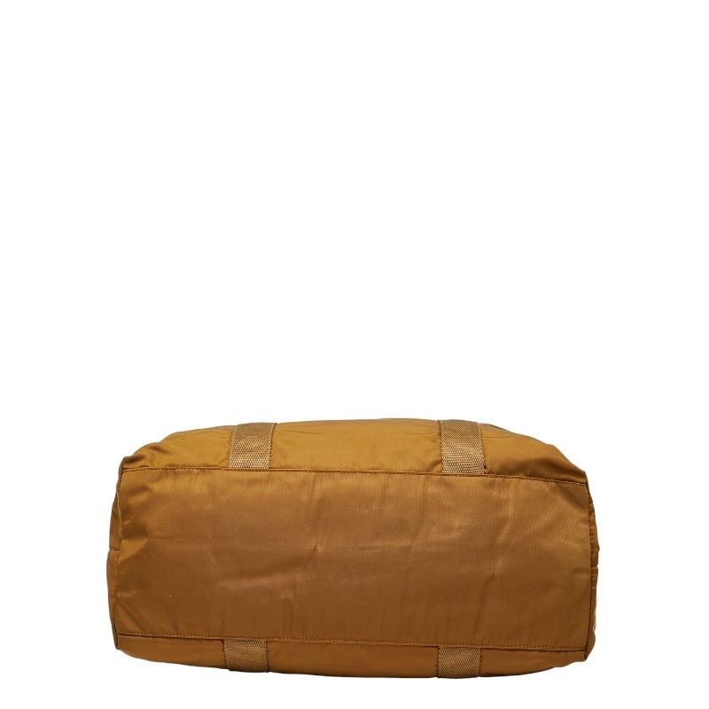 Plat Da Triangle Logo Plate Tote Shoulder Bag Brown Nylon Leather Women Prada