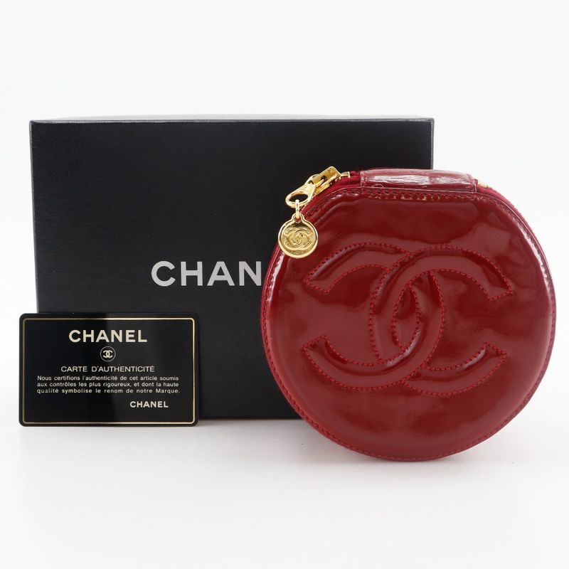 Chanel Coco Mark Jewelry Case Enamel Red Ladies Pouch