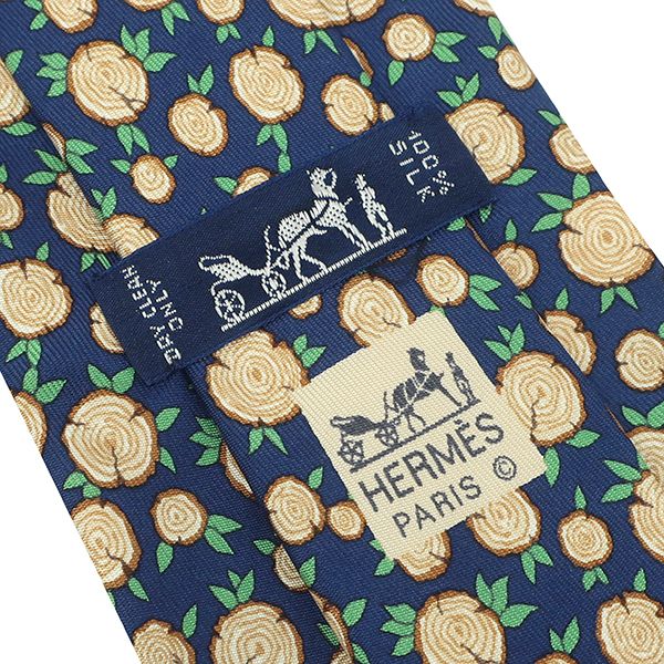 Hermes Necktie Stump 9cm (3.54in) Silk Navy and Multicolor Navy Blue Log Wood