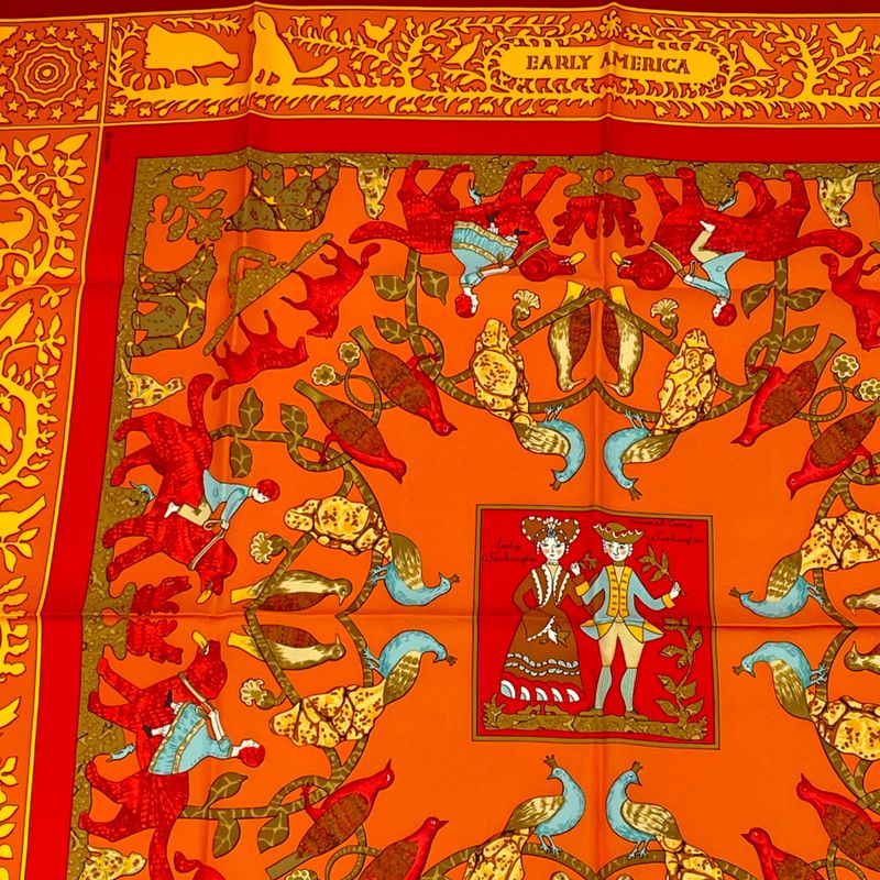 Hermes Carre 90 Early America Scarf With Animal Print Of The Good Old USA Silk