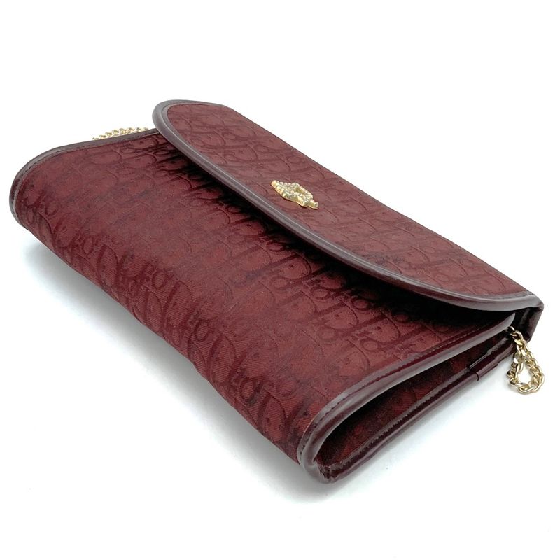 DIOR Trotter Canvas Chain Shoulder Bag Pouch Red Vintage Women's