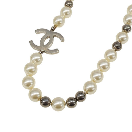 Chanel Necklace Ladies Brand Faux Pearl White Silver Hardware Fashionable