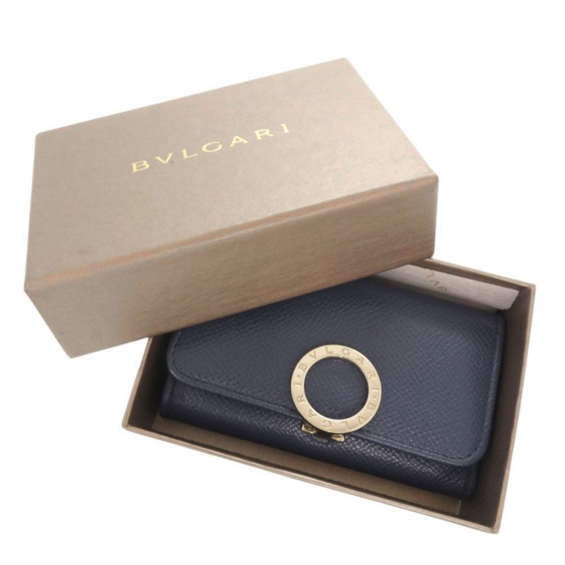 Bulgari Leather Blue 6-ring Key Case Blue 1469 Bvlgari Men's