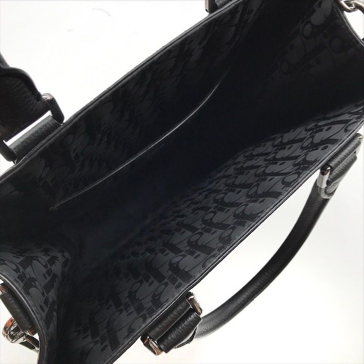 Dior Safari 2-Way Tote Shoulder Bag Leather Black