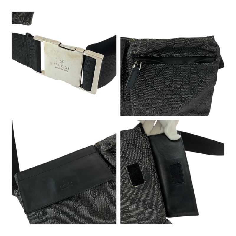 Gucci Black Silver Hardware GG Canvas 23566 Waist Bag Bum Bag Women 505371