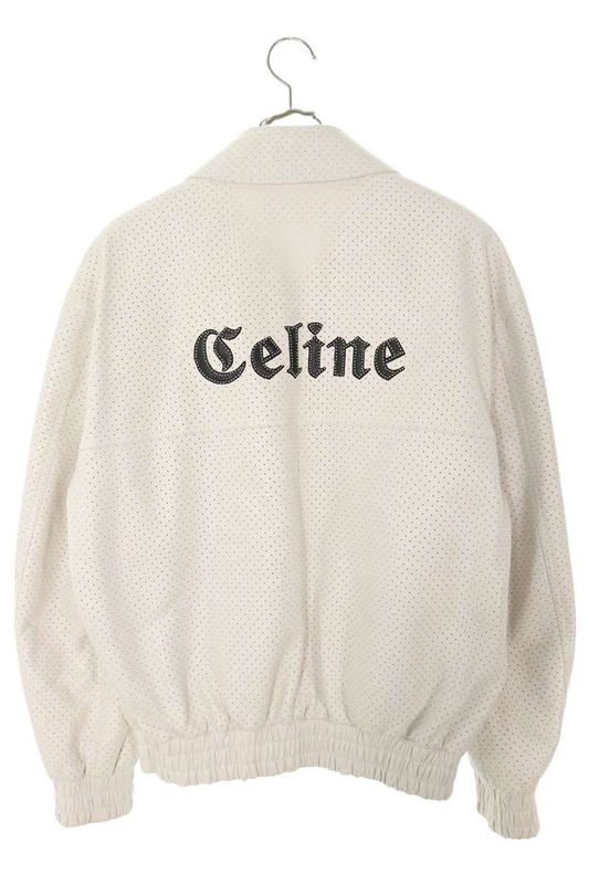 Celine 22SS 2eb13280d Back Logo Perforated Bomber Leather Jacket Men 46