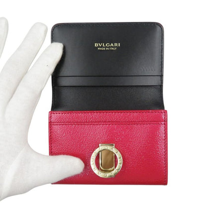 Bulgari Leather Gold Hardware Red Clip Card Case Business Card Holder 1015