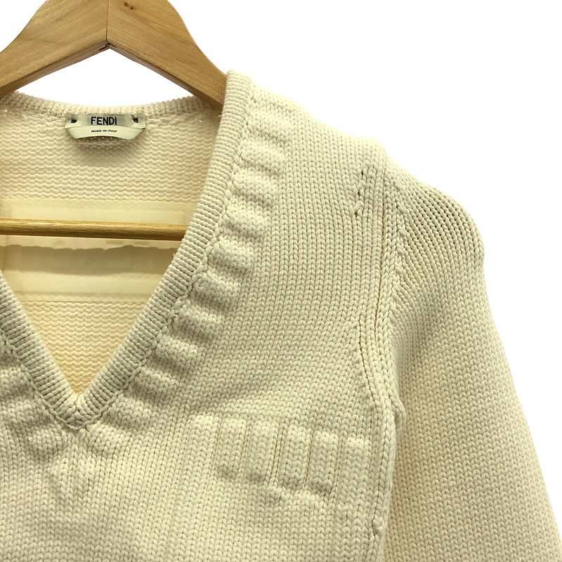 Fendi | Cotton Faux Pocket V-neck Knit | 36 | White | Women