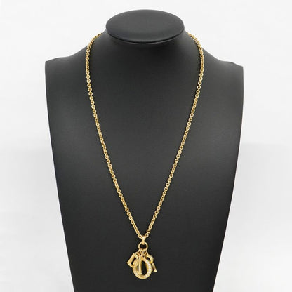 Christian Dior Necklace Dior Logo GP Plated Rhinestone Gold Ladies