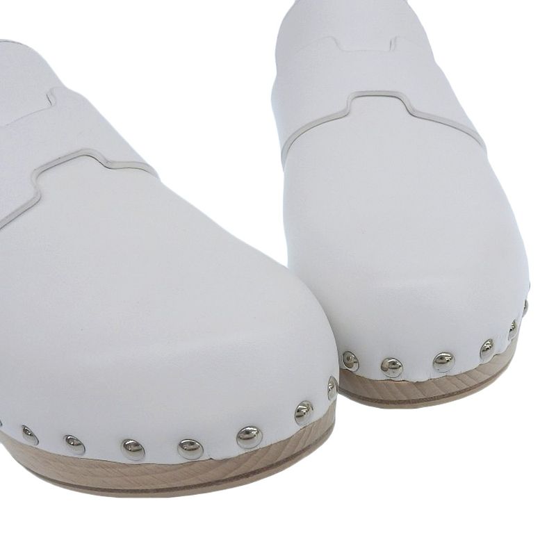 Hermes Karya Leather Sabo Sandals Mules 36 Approx 23cm (9.06in) White Women's