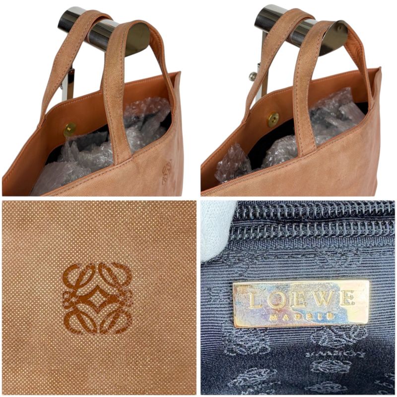 Loewe Anagram Logo Mini Tote Handbag Pink Beige Lame Metallic