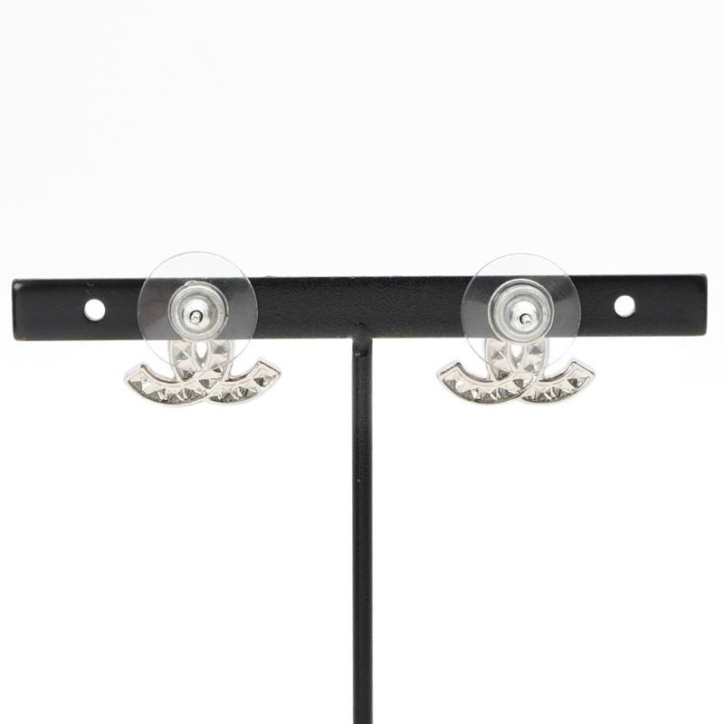 Chanel Earrings Earring Silver Coco Mark Rhinestone