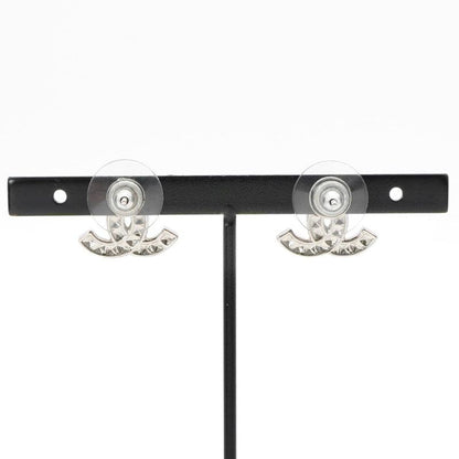 Chanel Earrings Earring Silver Coco Mark Rhinestone