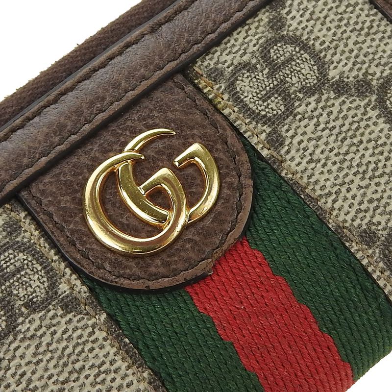 Gucci Key Case Off Dear 523157 Sherry Line GG Supreme Canvas Leather Beige Gold