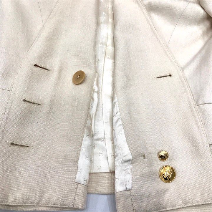 Hermes Jacket Silk Set Skirt Top and Bottom Set Suit Beige