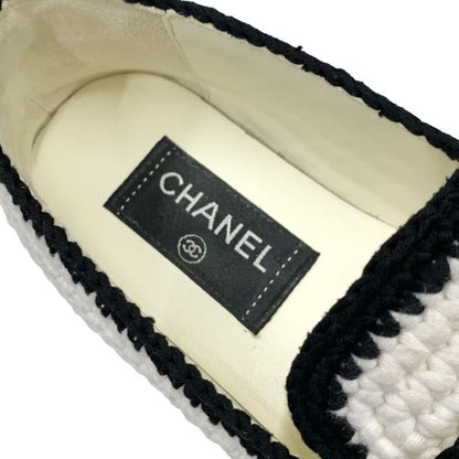 Chanel Flat Shoes Fabric White Black Here Mark Braided