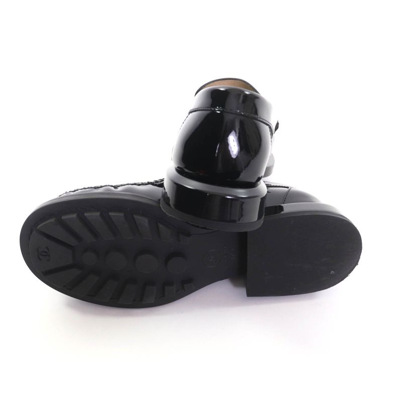 CHANEL 22B G39447 F Patent Leather Loafer With Pearl Coco Mark Black 34.5 With