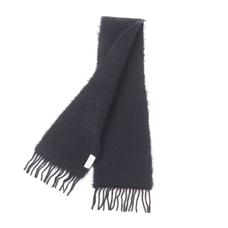 LOEWE Mohair Wool Blend Scarf With Logo Bead Embellishment And Fringe Black