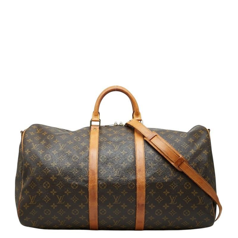 Louis Vuitton Monogram Keepall Bandouliere 55 Boston Bag 2-Way Brown Leather