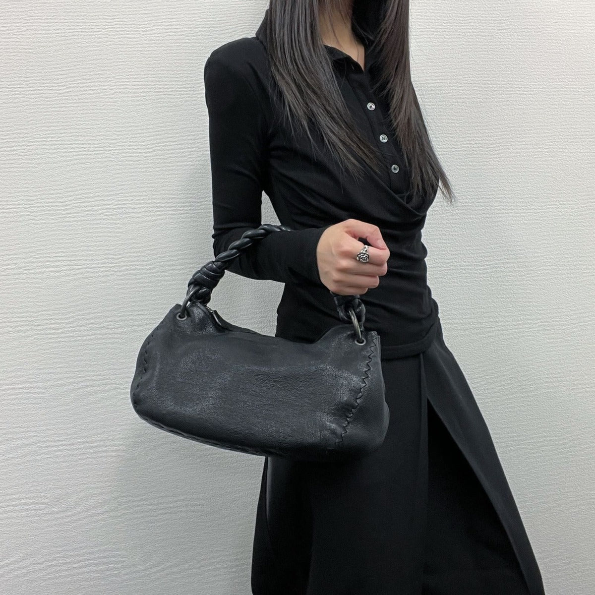 Bottega Veneta Handbag Black Leather Vintage