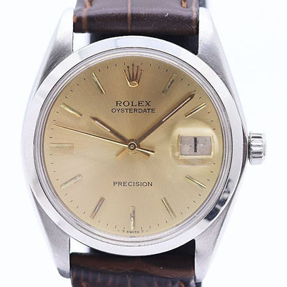 Rolex Oyster Date Precision Manual Winding Gold Dial Watch