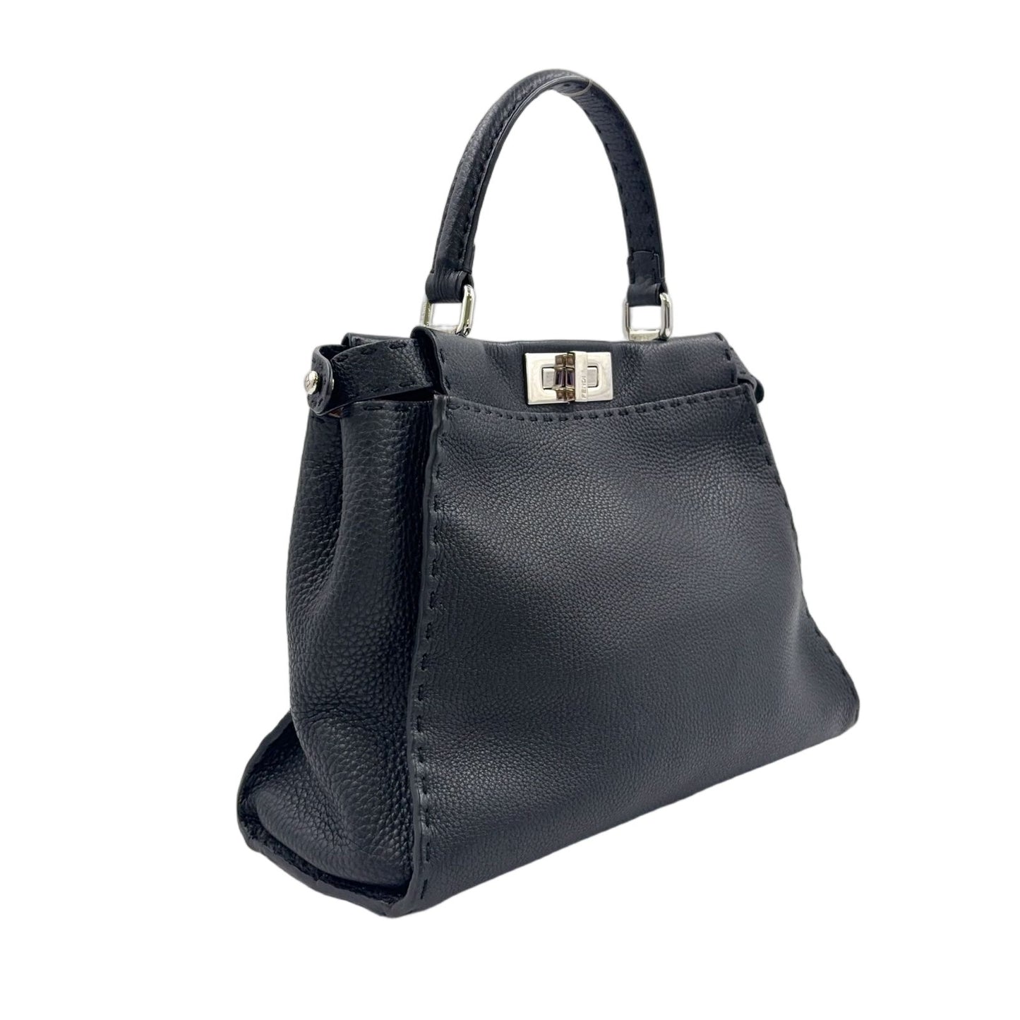 Fendi Peekaboo Iconic Selleria Leather Black Handbag Silver — view 2