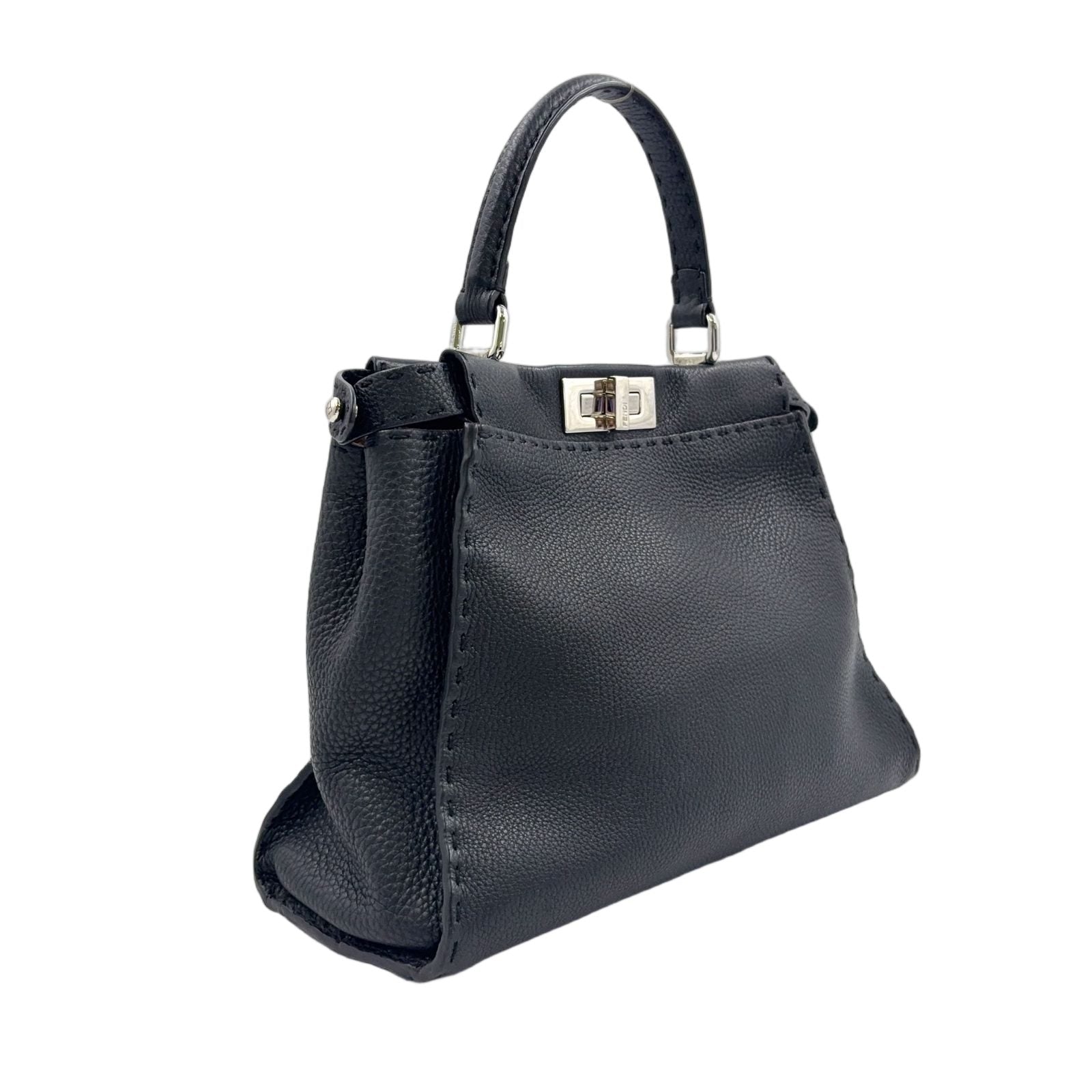 Fendi Peekaboo Iconic Selleria Leather Black Handbag Silver — view 2