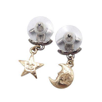 Chanel Earrings Swing CC Logo Crescent Star Silver Gold Metal Rhinestone — view 2