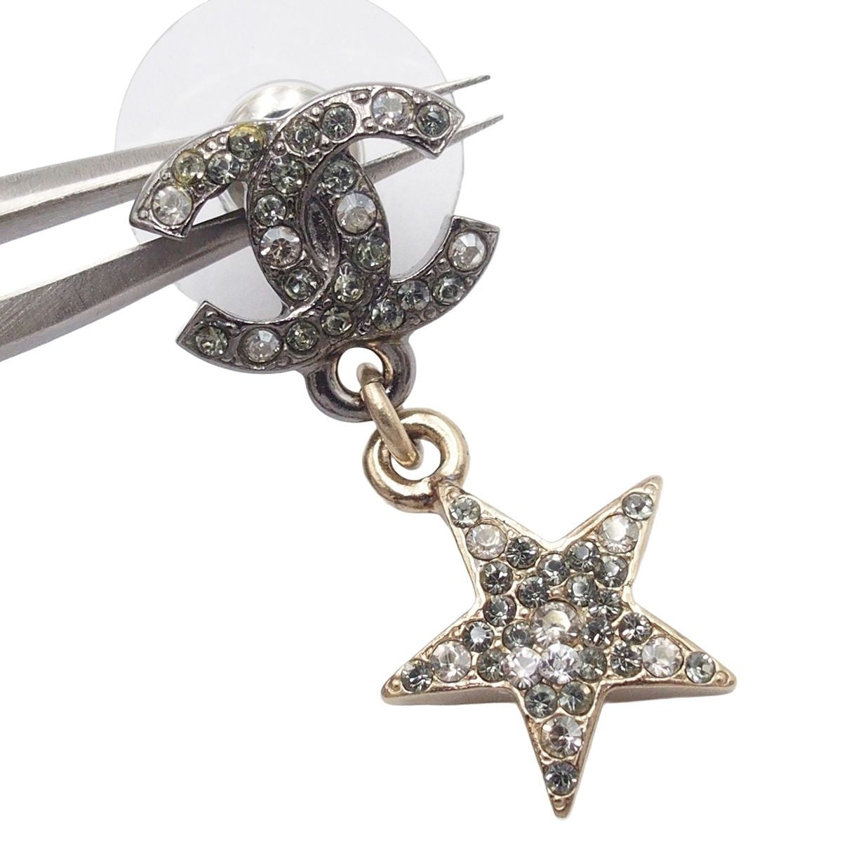 Chanel Earrings Swing CC Logo Crescent Star Silver Gold Metal Rhinestone — view 3